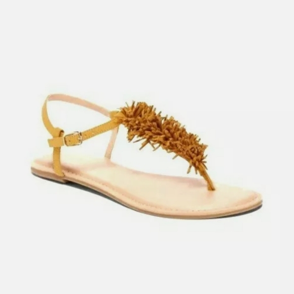 Old Navy Faux Suede Fringe Sandals Mustard Yellow - Picture 2 of 10